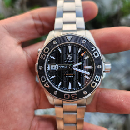 Tag Heuer Aquaracer Calibre 5 Black Engraved Stripes Dial 500M 43mm - Complete Set