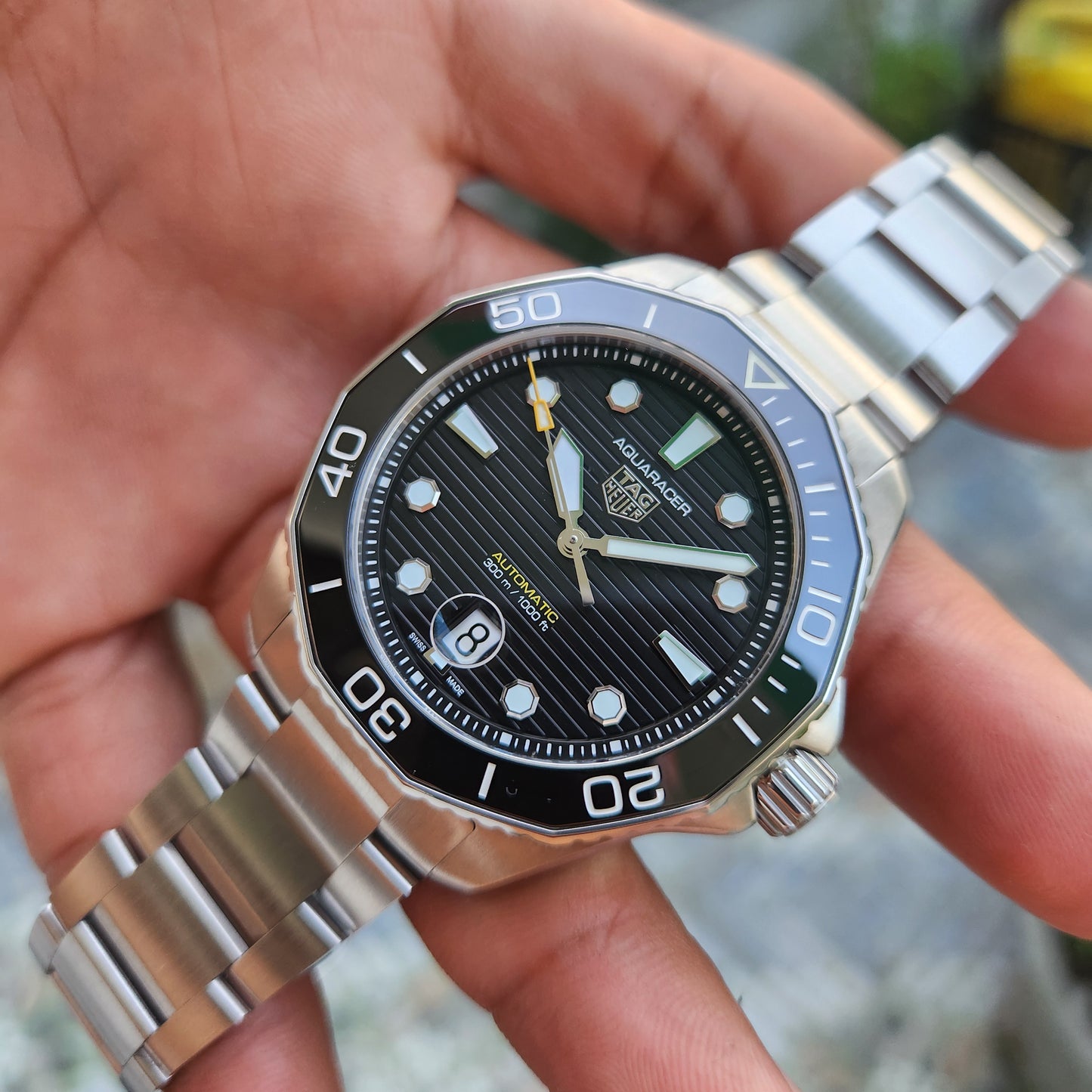Tag Heuer Aquaracer Professional 300 Date Calibre 5 Ceramic Bezel in Black Sunray Brushed Dial 43mm