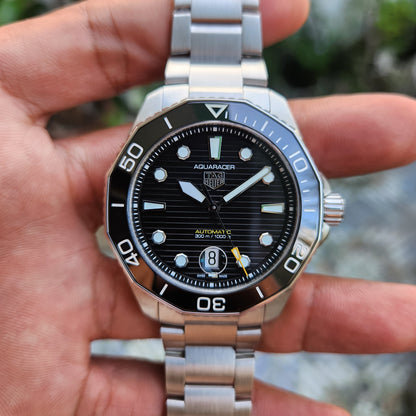 Tag Heuer Aquaracer Professional 300 Date Calibre 5 Ceramic Bezel in Black Sunray Brushed Dial 43mm