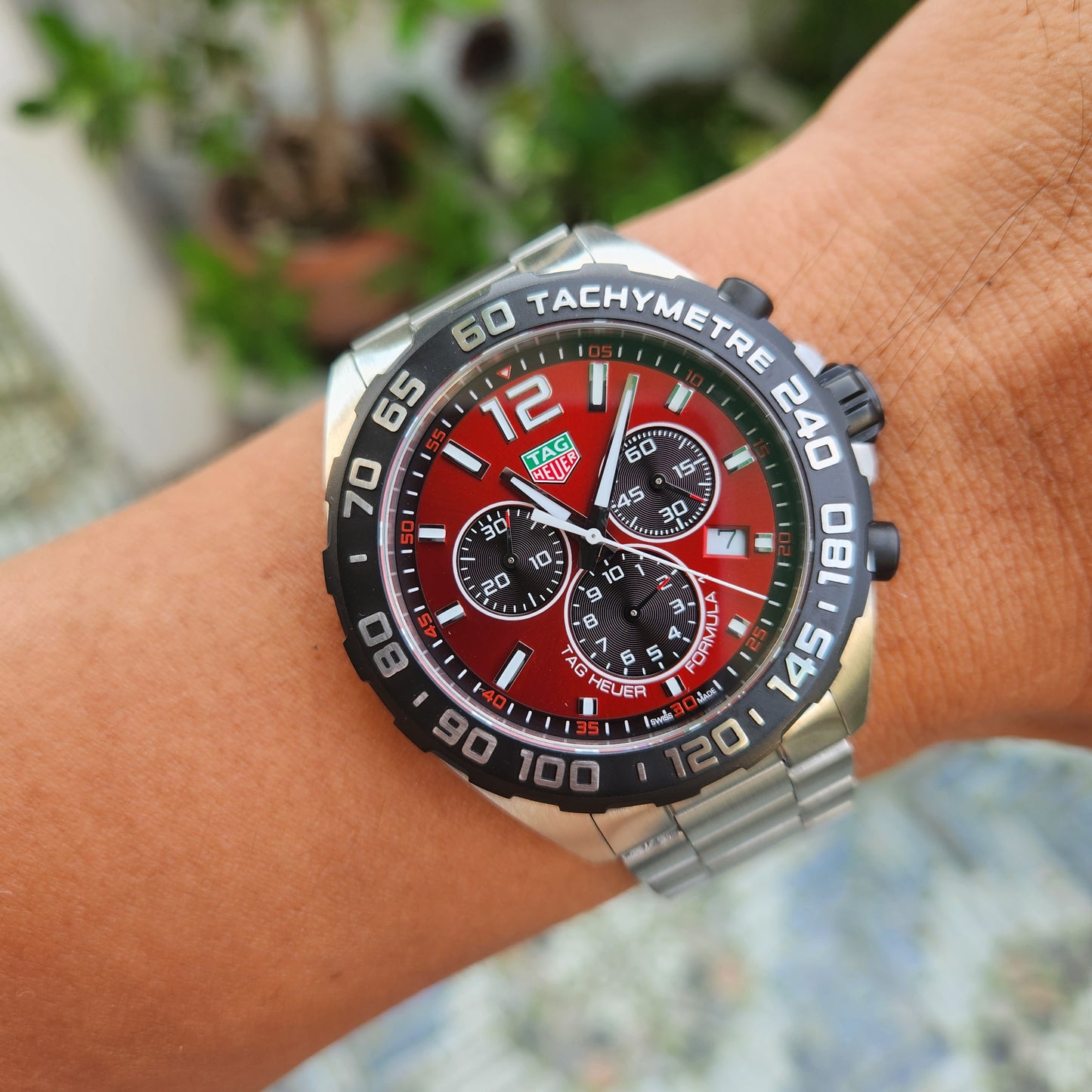 Tag Heuer F1 Chronograph PVD Bezel in Sunray Brushed Red Dial 43mm