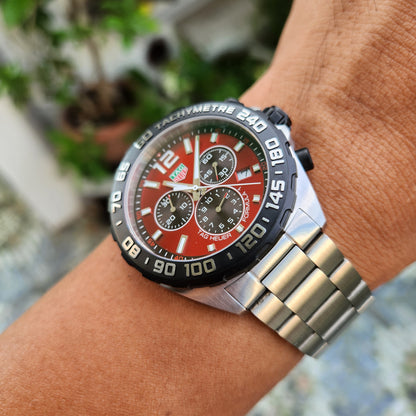 Tag Heuer F1 Chronograph PVD Bezel in Sunray Brushed Red Dial 43mm