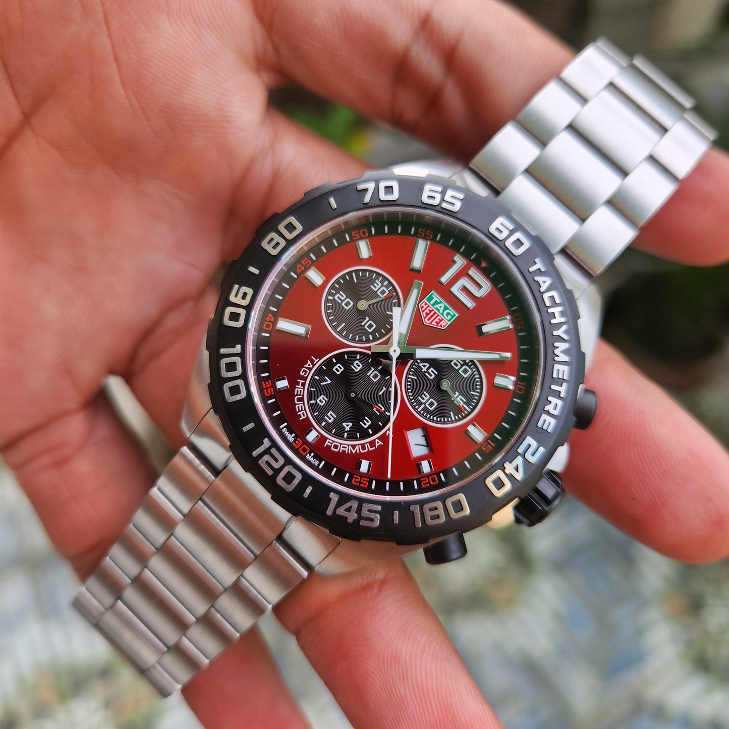 Tag Heuer F1 Chronograph PVD Bezel in Sunray Brushed Red Dial 43mm