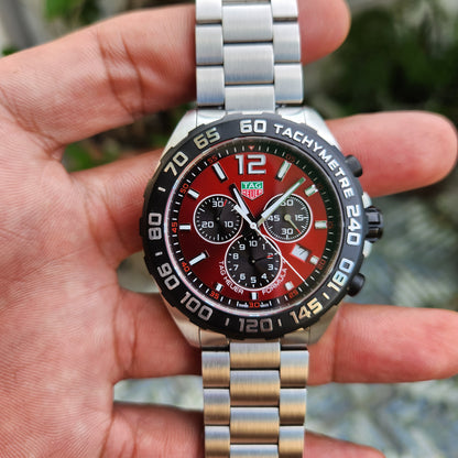 Tag Heuer F1 Chronograph PVD Bezel in Sunray Brushed Red Dial 43mm