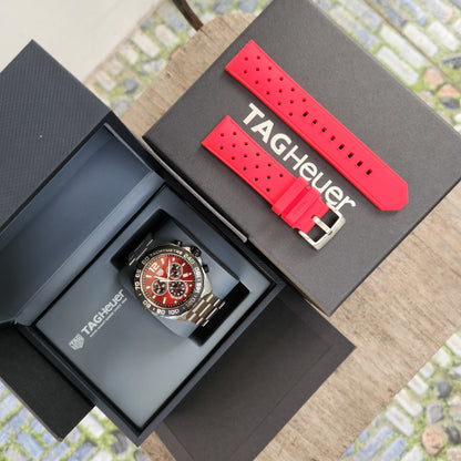 Tag Heuer F1 Chronograph PVD Bezel in Sunray Brushed Red Dial 43mm