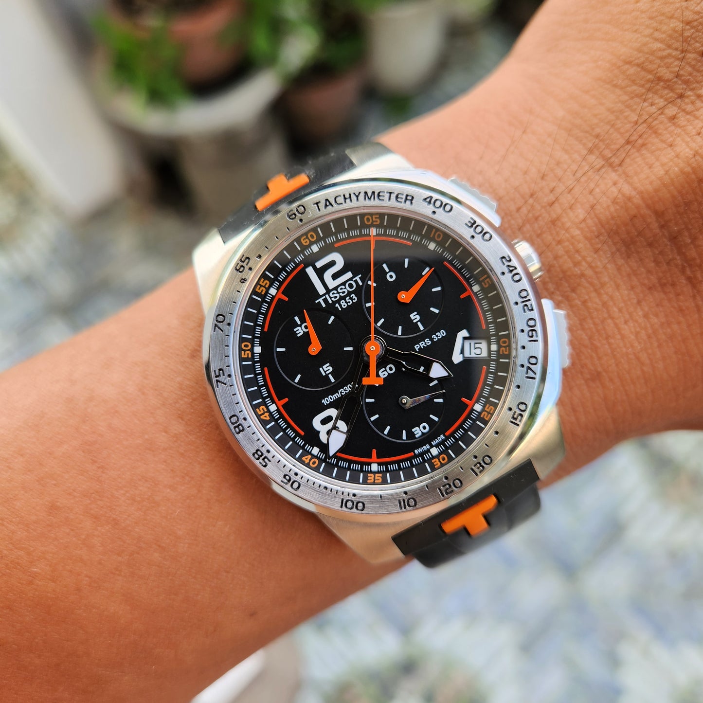 Tissot PRS 330 T-Sport Racing Chronograph with Orange Accent in Black Dial 42.5mm - Complete Set