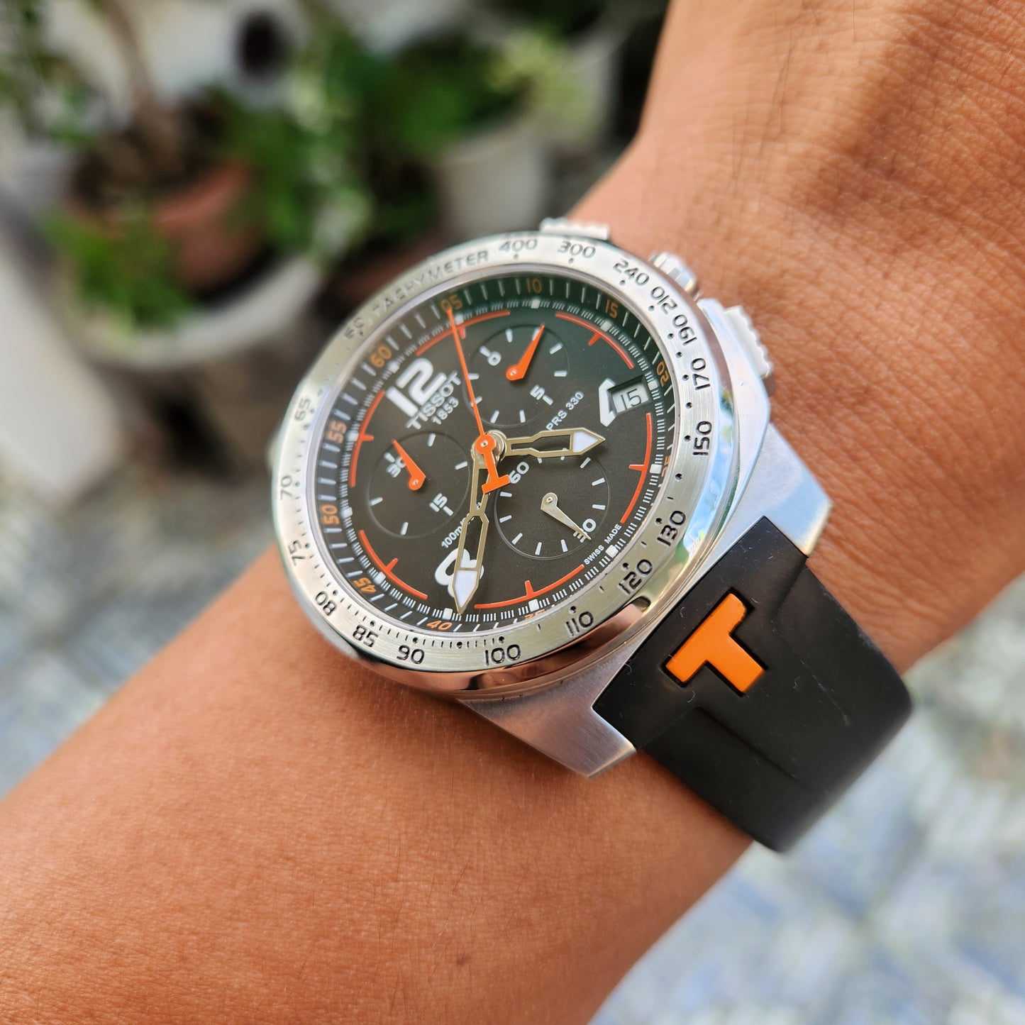 Tissot PRS 330 T-Sport Racing Chronograph with Orange Accent in Black Dial 42.5mm - Complete Set
