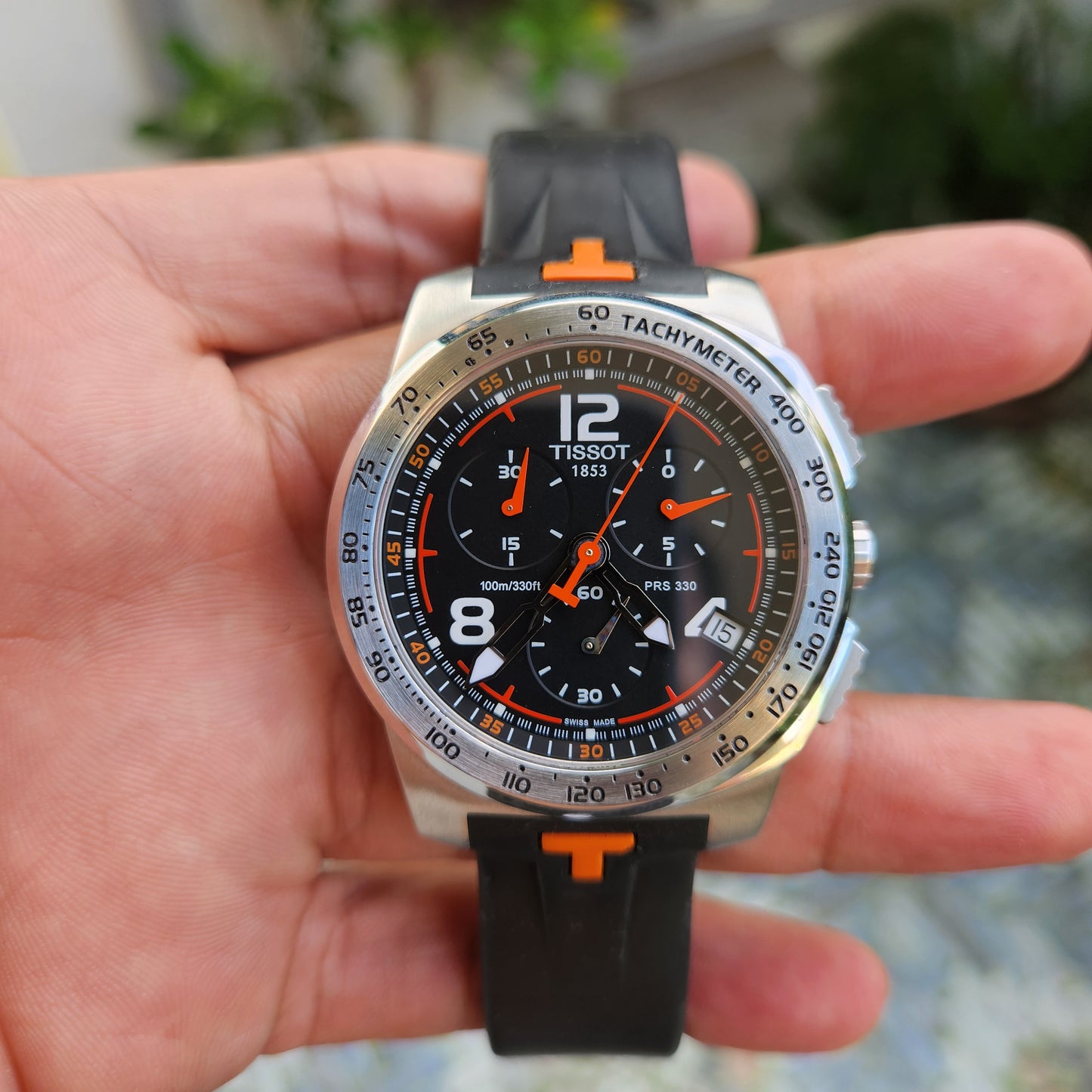 Tissot PRS 330 T-Sport Racing Chronograph with Orange Accent in Black Dial 42.5mm - Complete Set