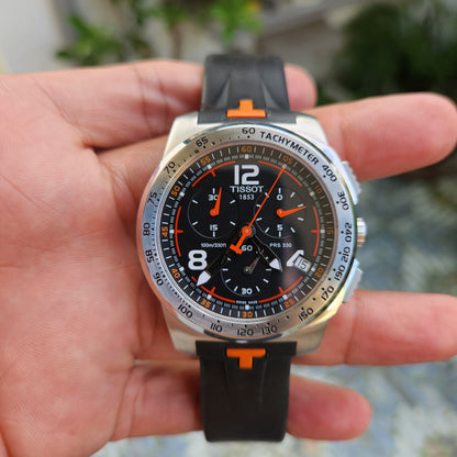 Tissot PRS 330 T-Sport Racing Chronograph with Orange Accent in Black Dial 42.5mm - Complete Set