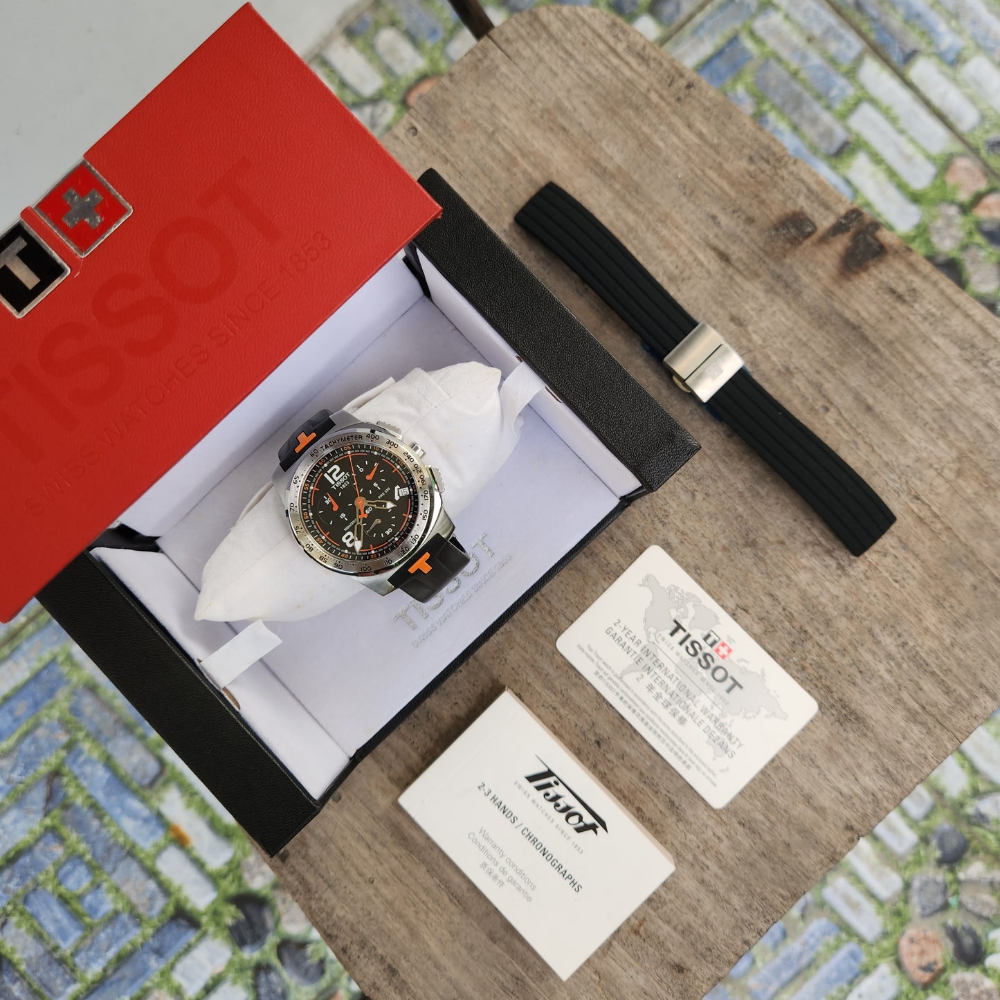 Tissot PRS 330 T-Sport Racing Chronograph with Orange Accent in Black Dial 42.5mm - Complete Set