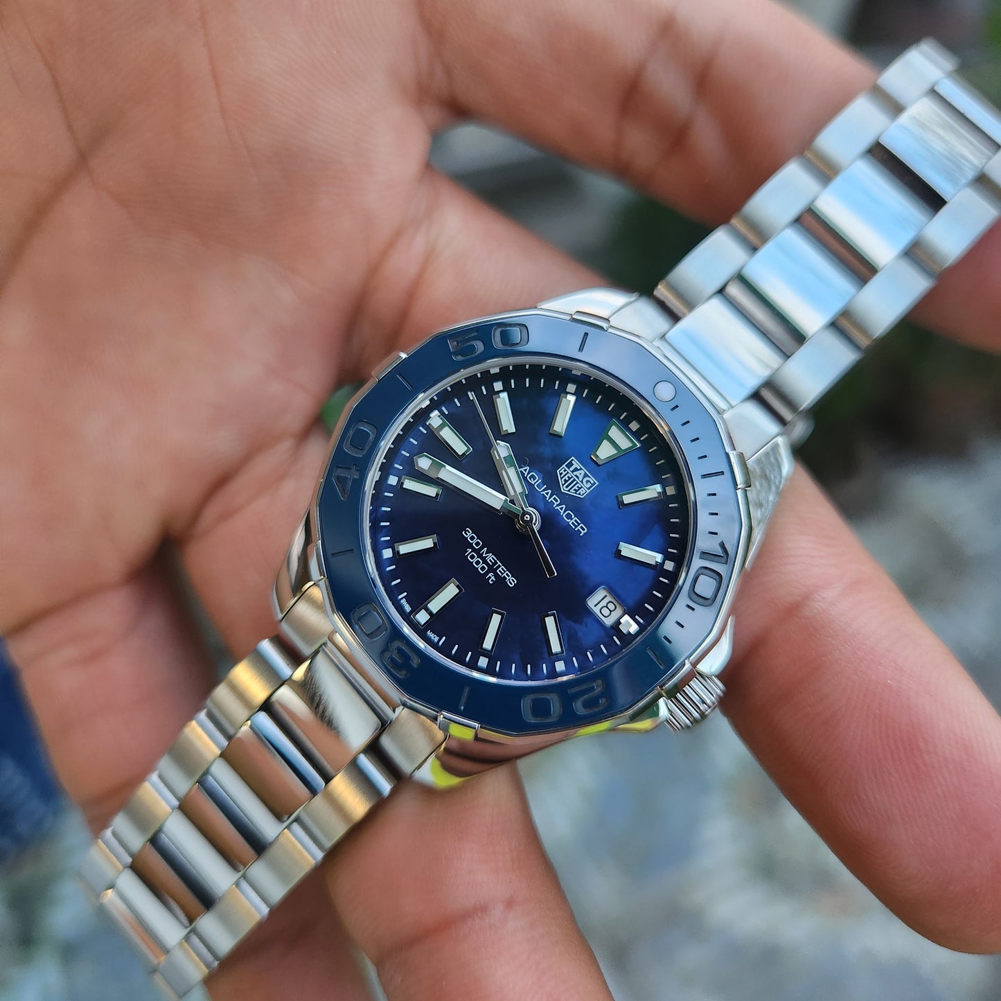 Tag Heuer Ladies Aquaracer Ceramic Bezel in Blue Mother of Pearl Dial 35mm - Complete Set