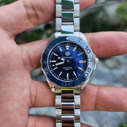 Tag Heuer Ladies Aquaracer Ceramic Bezel in Blue Mother of Pearl Dial 35mm - Complete Set