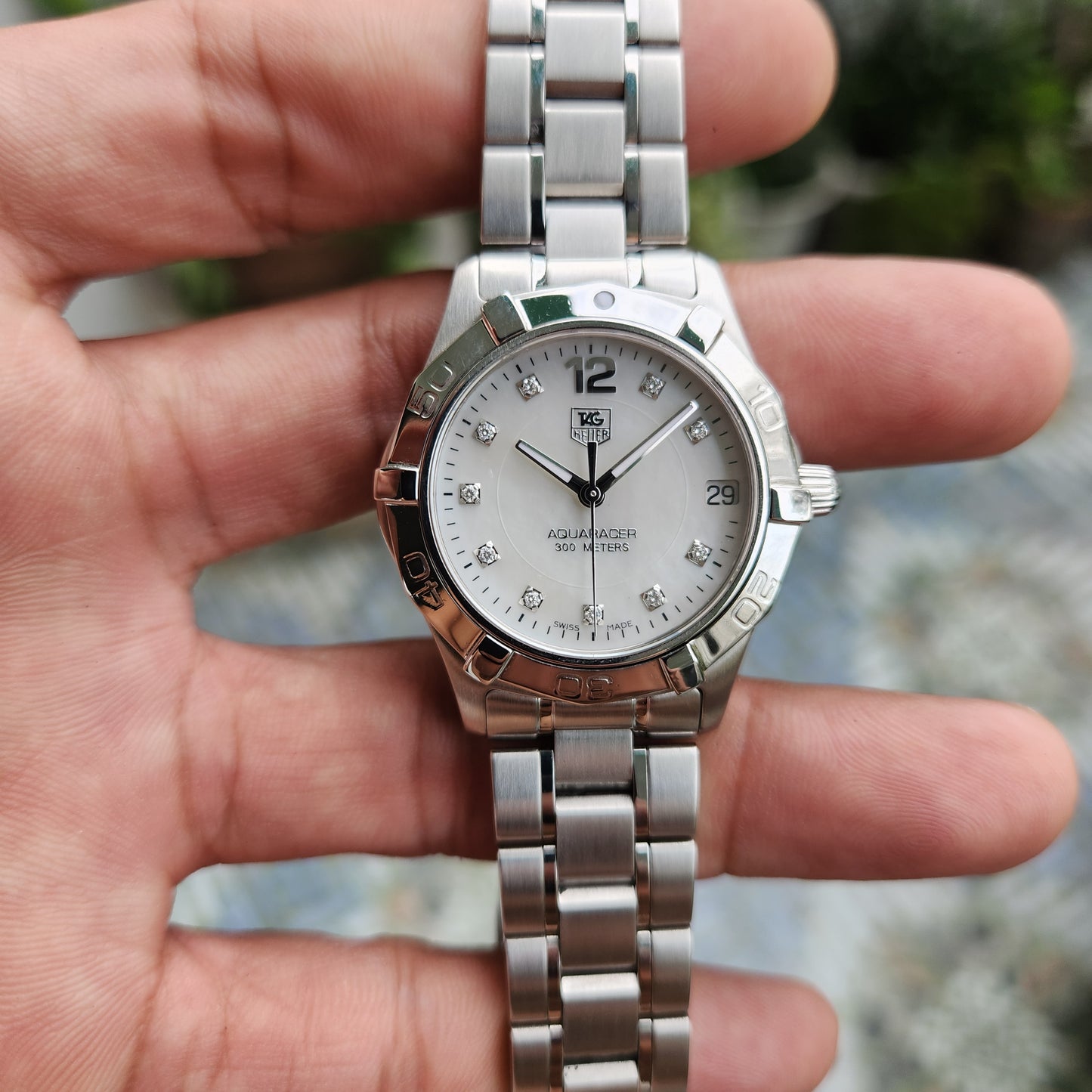 Tag Heuer Ladies Aquaracer in White Mother of Pearl Dial with Diamonds 33mm
