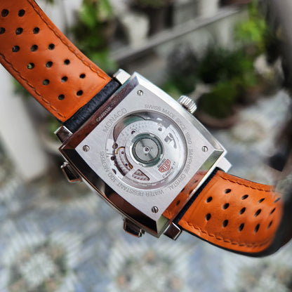 Tag Heuer Monaco Calibre 11 Gulf Special Edition Caliber 11 39mm in Blue/Orange Racing Stripes Dial