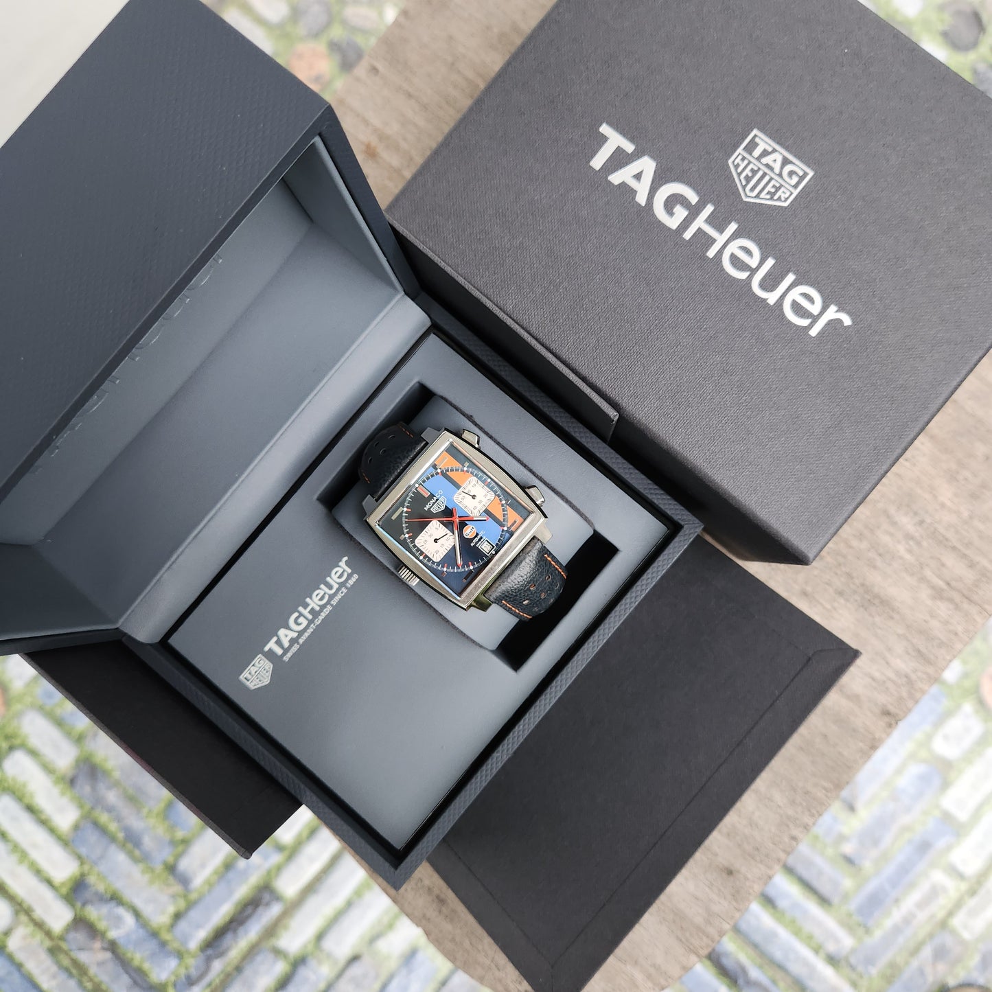 Tag Heuer Monaco Calibre 11 Gulf Special Edition Caliber 11 39mm in Blue/Orange Racing Stripes Dial