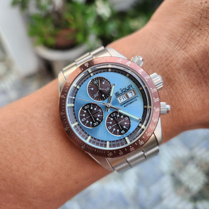 Le Jour Le Mans Chronograph Swiss Automatic in Blue Dial with Brown Bezel and Sub Dials 42mm