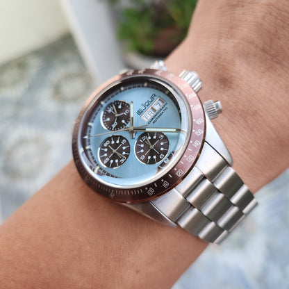 Le Jour Le Mans Chronograph Swiss Automatic in Blue Dial with Brown Bezel and Sub Dials 42mm