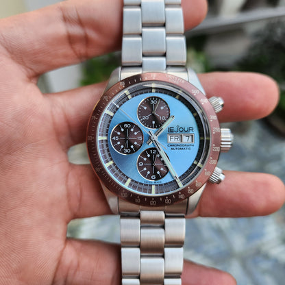 Le Jour Le Mans Chronograph Swiss Automatic in Blue Dial with Brown Bezel and Sub Dials 42mm