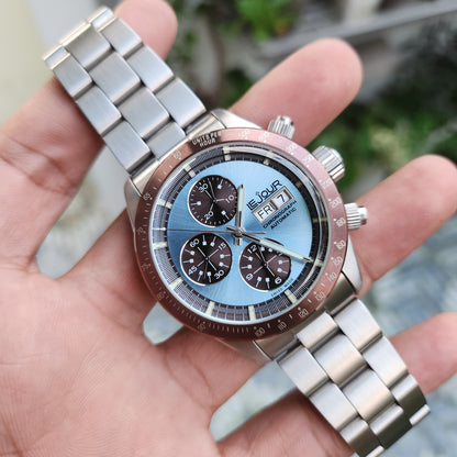 Le Jour Le Mans Chronograph Swiss Automatic in Blue Dial with Brown Bezel and Sub Dials 42mm