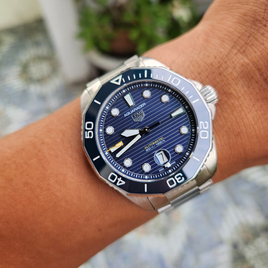 Tag Heuer Aquaracer Professional 300 Calibre 5 Ceramic Bezel in Blue Dial 43mm - Complete Set