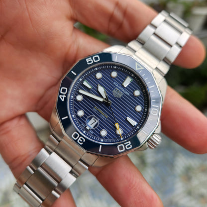Tag Heuer Aquaracer Professional 300 Calibre 5 Ceramic Bezel in Blue Dial 43mm - Complete Set