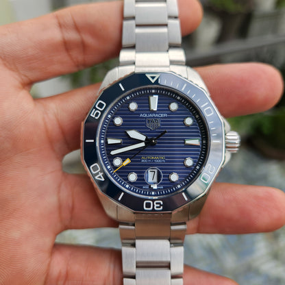 Tag Heuer Aquaracer Professional 300 Calibre 5 Ceramic Bezel in Blue Dial 43mm - Complete Set