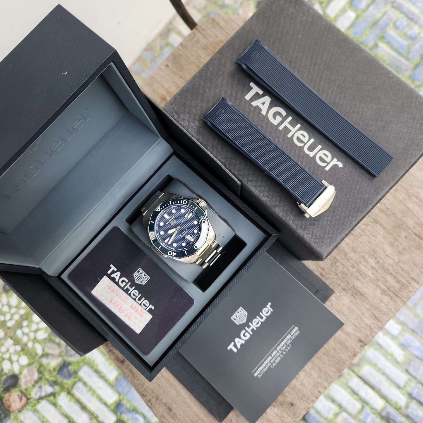 Tag Heuer Aquaracer Professional 300 Calibre 5 Ceramic Bezel in Blue Dial 43mm - Complete Set