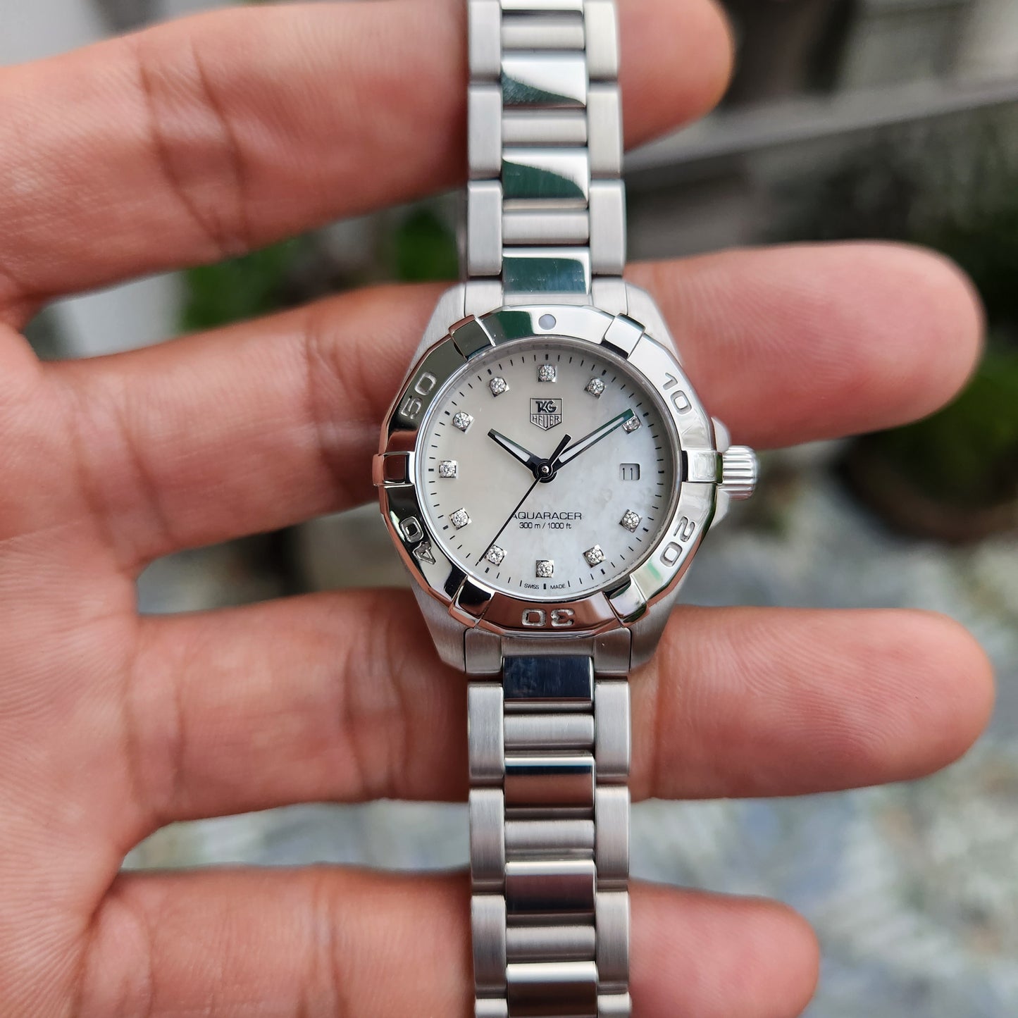 Tag Heuer Ladies Aquaracer Mother of Pearl White Dial with 11 Diamonds 27mm