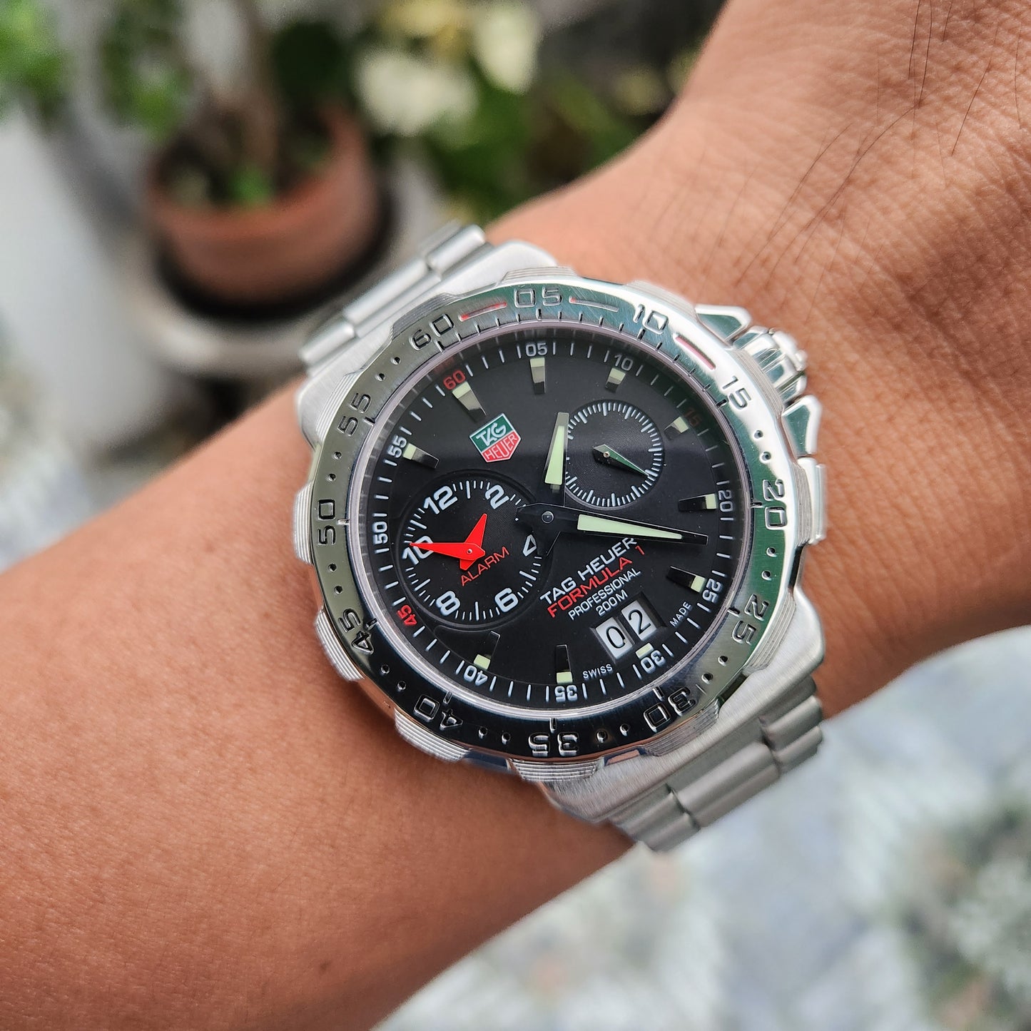 Tag Heuer F1 Alarm Steel Bezel in Black Dial 41mm
