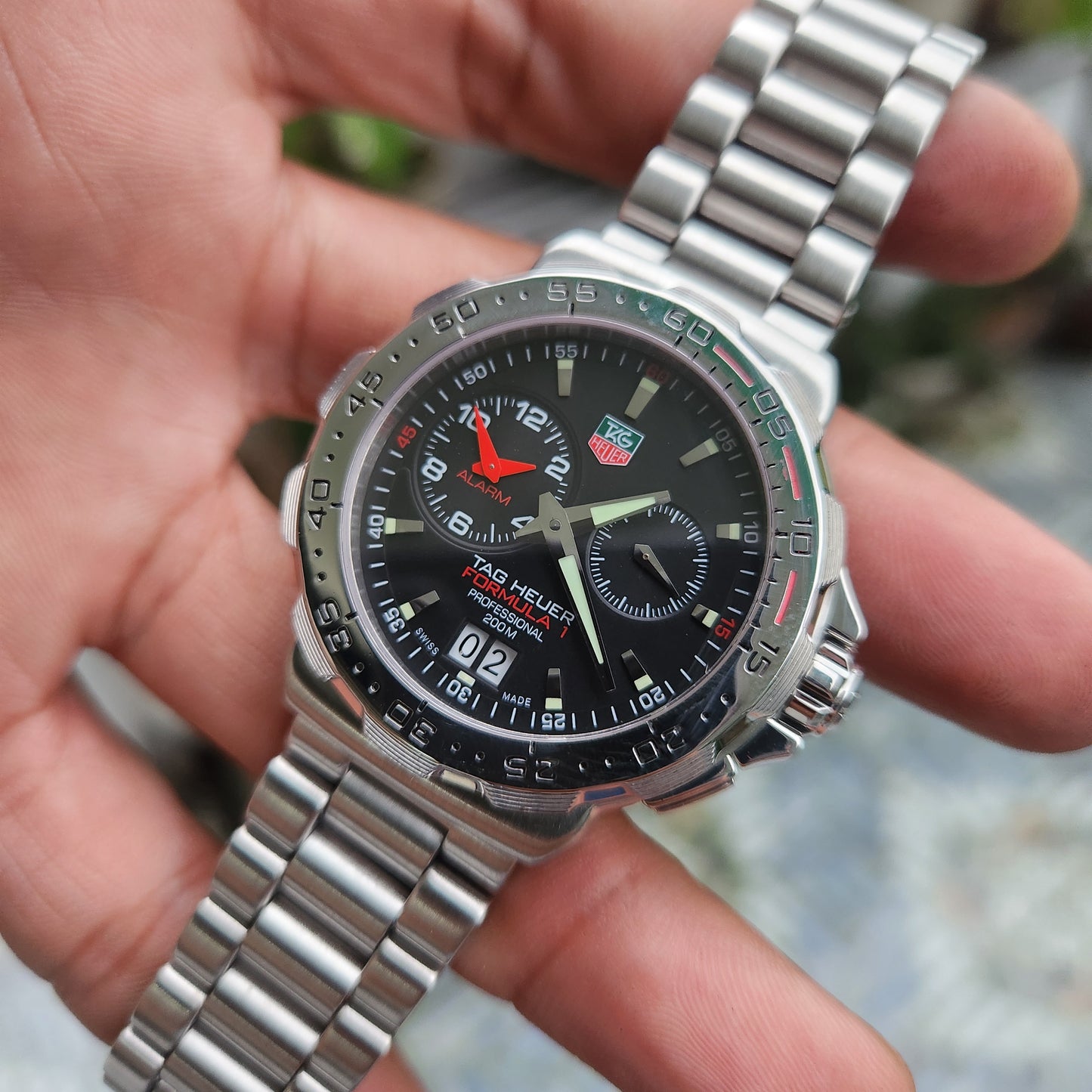 Tag Heuer F1 Alarm Steel Bezel in Black Dial 41mm