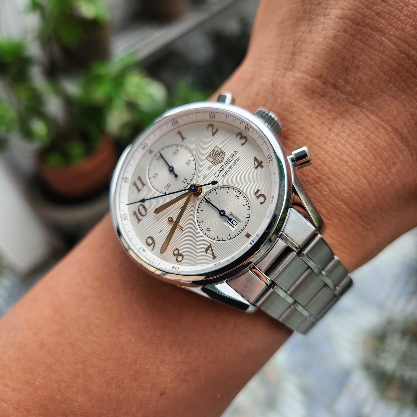 Tag Heuer Carrera Heritage Calibre 16 Chronograph in Rose Gold Arabic Markers in Silver Dial 41mm - Complete Set