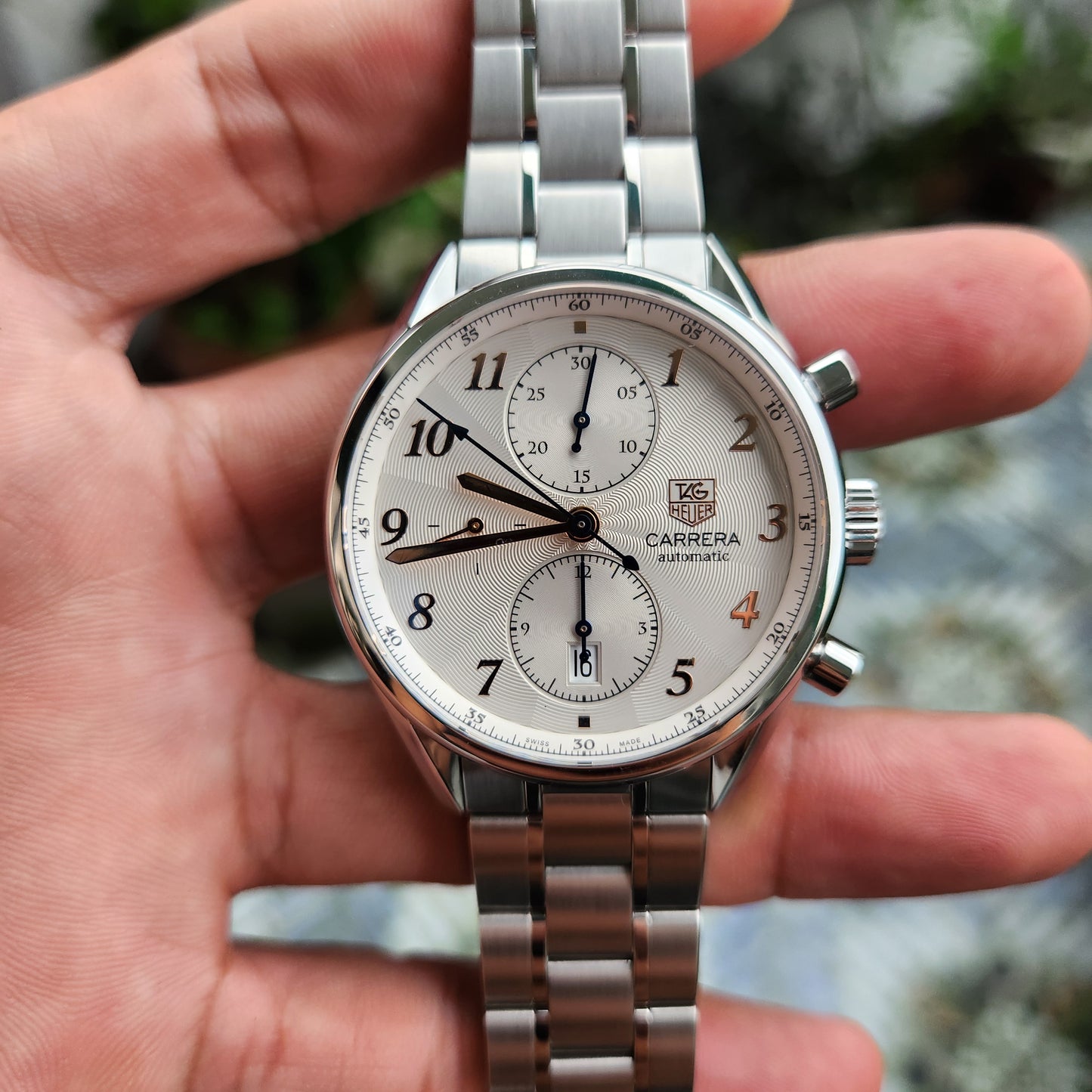 Tag Heuer Carrera Heritage Calibre 16 Chronograph in Rose Gold Arabic Markers in Silver Dial 41mm - Complete Set
