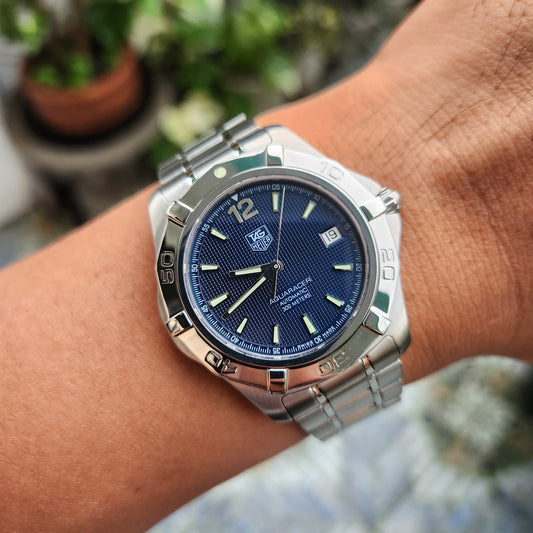 Tag Heuer Aquaracer Calibre 5 in Blue Waffle Dial 39mm - Complete Set