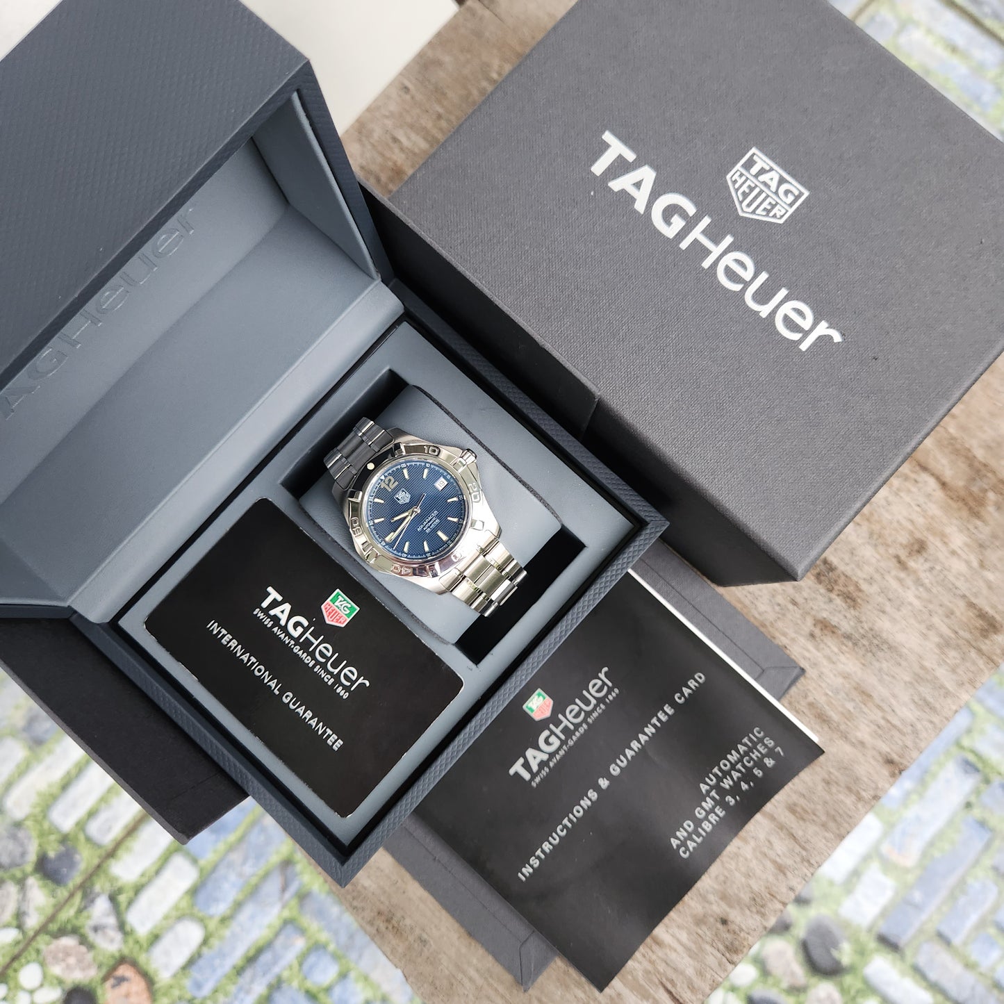 Tag Heuer Aquaracer Calibre 5 in Blue Waffle Dial 39mm - Complete Set