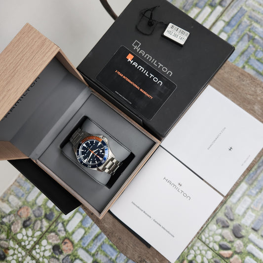 Hamilton Khaki Navy Scuba Auto 80hrs Blue/Orange Bezel in Blue Dial 40mm - Complete Set