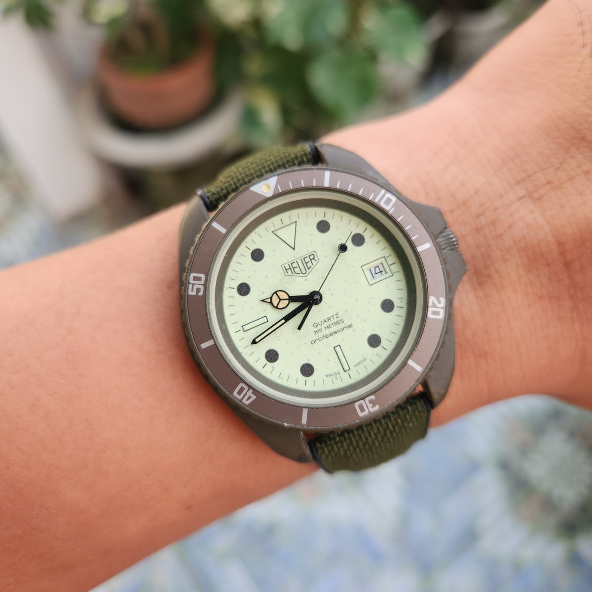 Vintage Heuer Matte Green PVD 'NightDiver' in Full Lume Dial 42mm