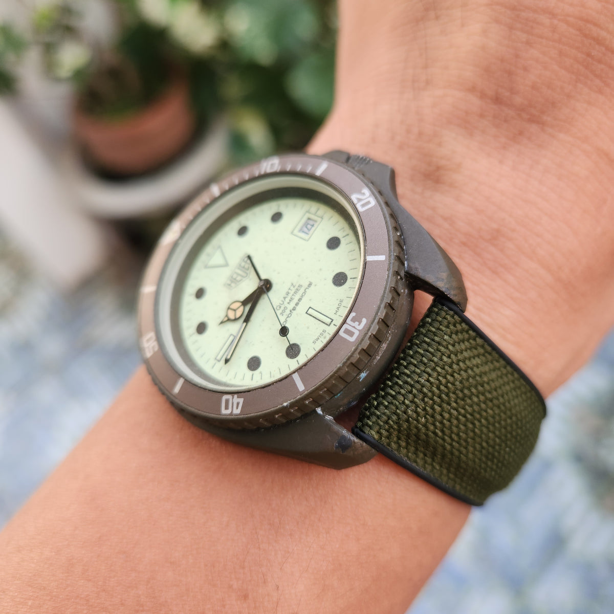 Vintage Heuer Matte Green PVD 'NightDiver' in Full Lume Dial 42mm