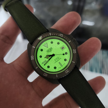Vintage Heuer Matte Green PVD 'NightDiver' in Full Lume Dial 42mm