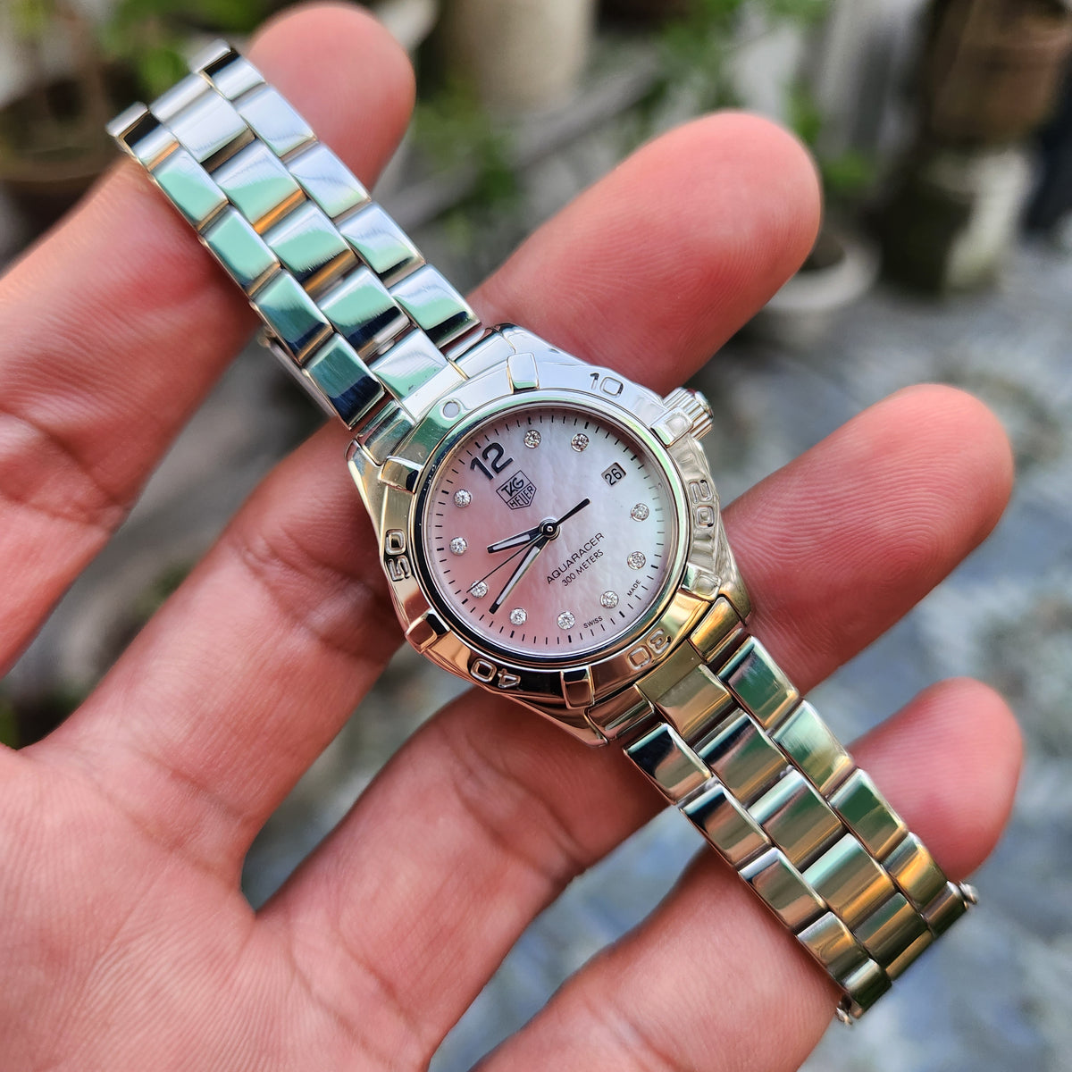 Tag Heuer Ladies Aquaracer Pink Mother of Pearl Dial with 10 Diamonds 27mm