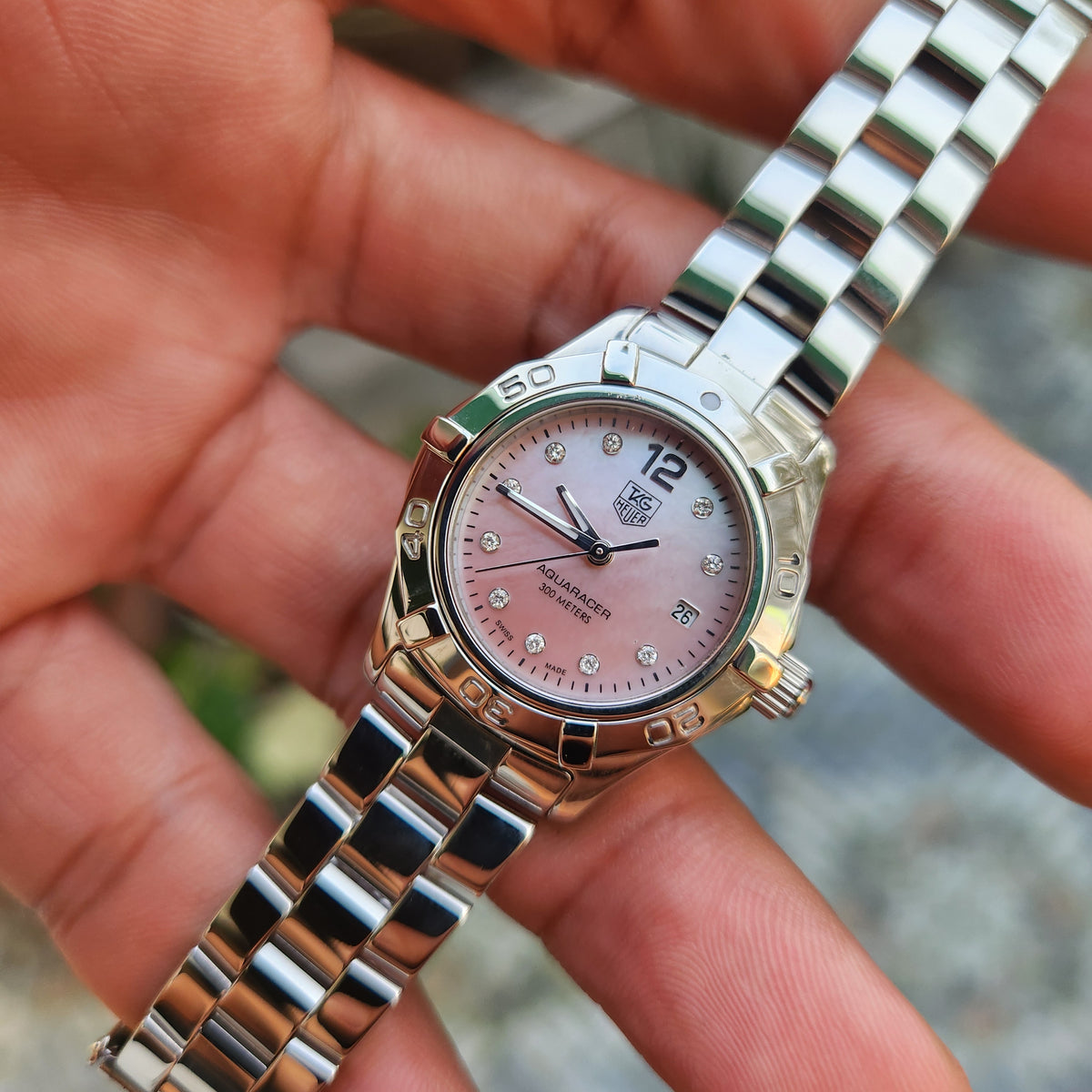 Tag Heuer Ladies Aquaracer Pink Mother of Pearl Dial with 10 Diamonds 27mm