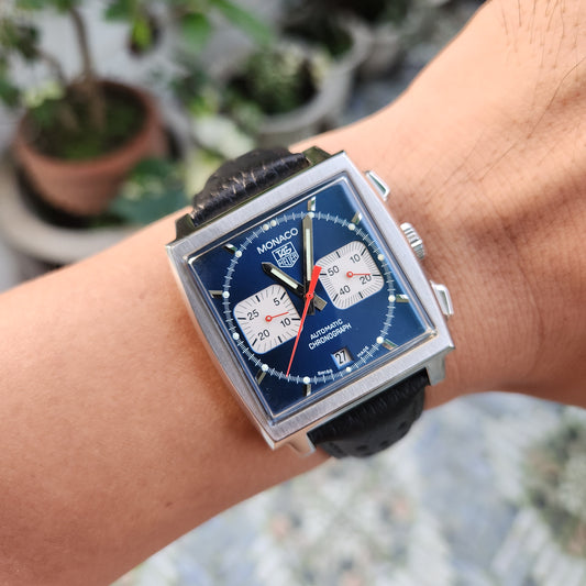 Tag Heuer Monaco Chronograph 'Steve McQueen Edition' Calibre 17 in Blue Dial 38mm - Complete Set