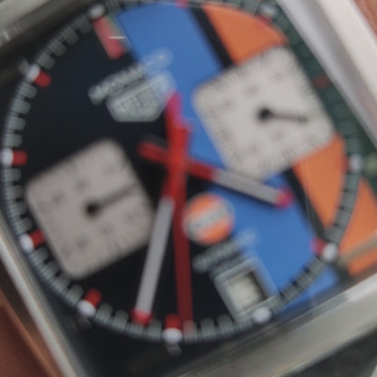 Tag Heuer Monaco Calibre 11 Gulf Special Edition Caliber 11 39mm in Blue/Orange Racing Stripes Dial