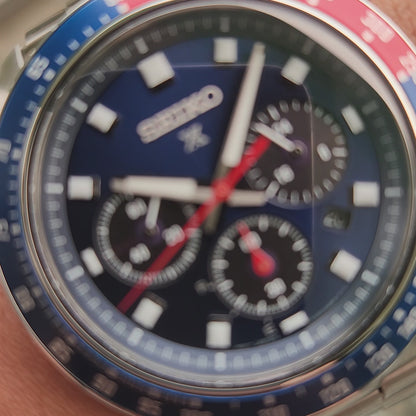 Seiko Prospex Solar Chronograph Speedtimer 'Pepsi' in Blue Dial- Complete Set