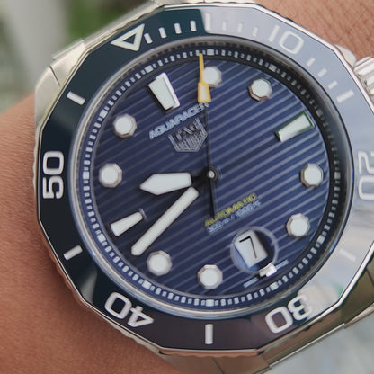 Tag Heuer Aquaracer Professional 300 Calibre 5 Ceramic Bezel in Blue Dial 43mm - Complete Set