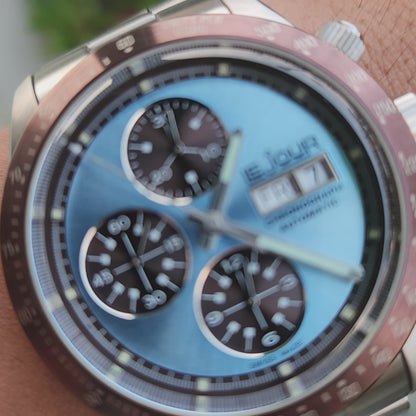 Le Jour Le Mans Chronograph Swiss Automatic in Blue Dial with Brown Bezel and Sub Dials 42mm