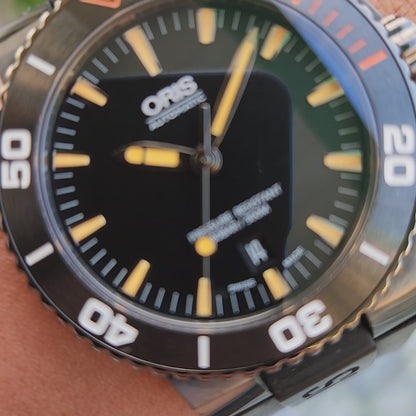 Oris Aquis Date Grey PVD case, Ceramic Bezel with Orange Accents in Black Dial 43mm